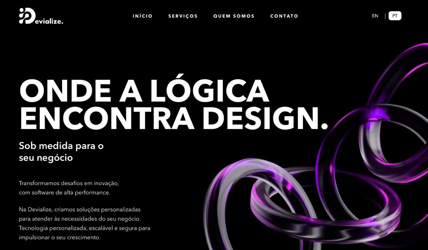 Website Devialize com chamada sobre design