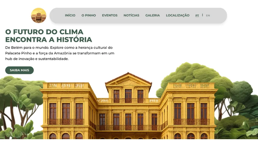 Website Palacete Pinho com fachada histórica